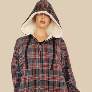 LL Bean Fleece Lined Flannel Zip-up Hoodie